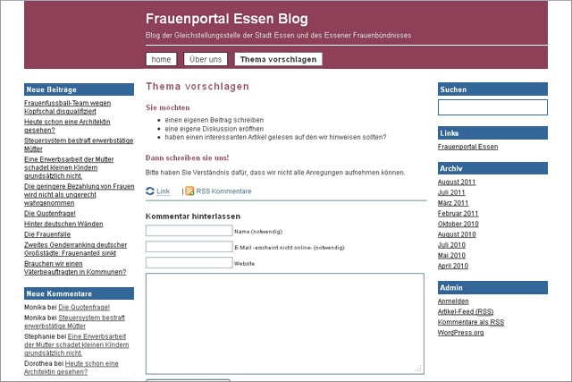 Diskussionsforum und Kommentarformular